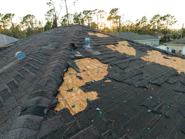 SwiftFix | Emergency Roof Repair in Edinburgh Natural disaster and its consequences. Hurricane Ian destroyed house roof in Florida residential area.